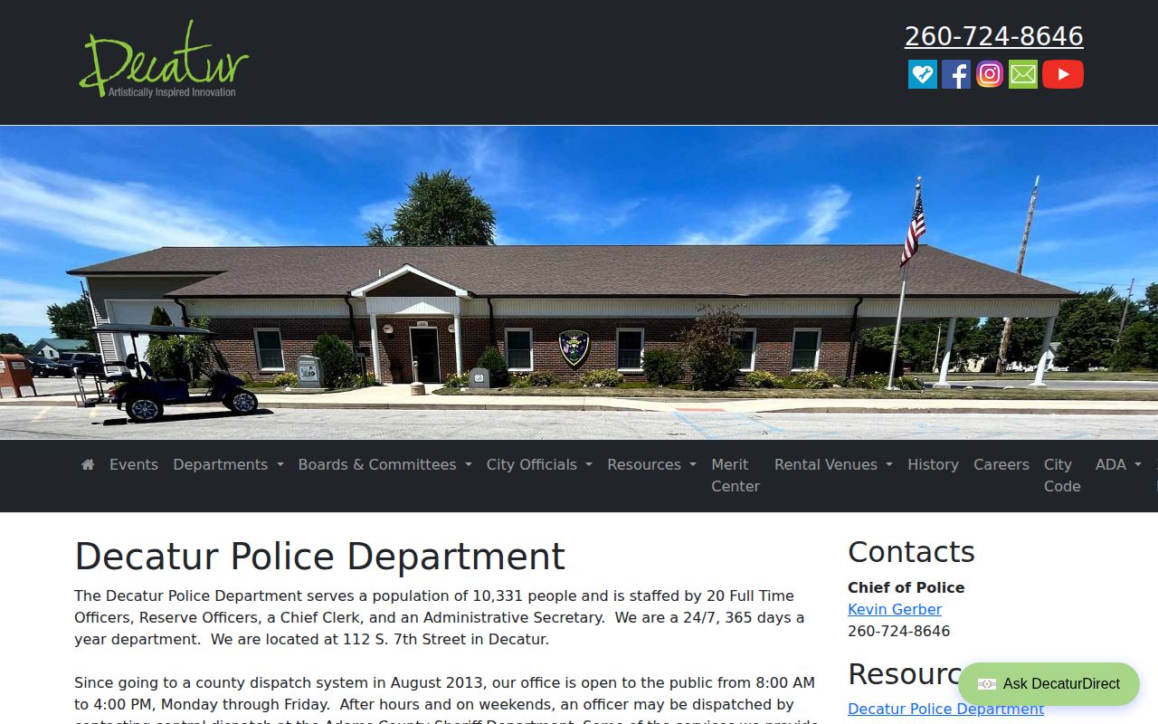 Decatur Police Department official arrest record source in Adams County