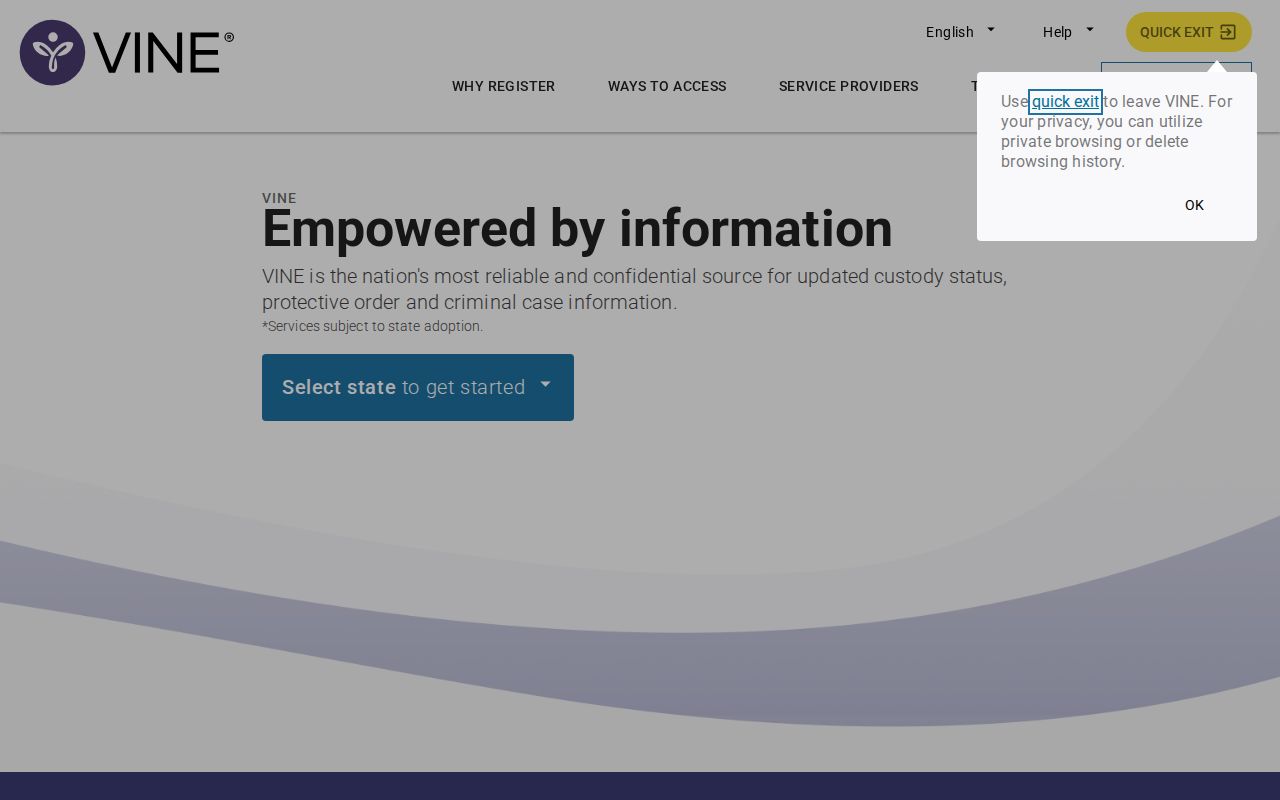 VINELink official custody search interface used for Adams County Indiana